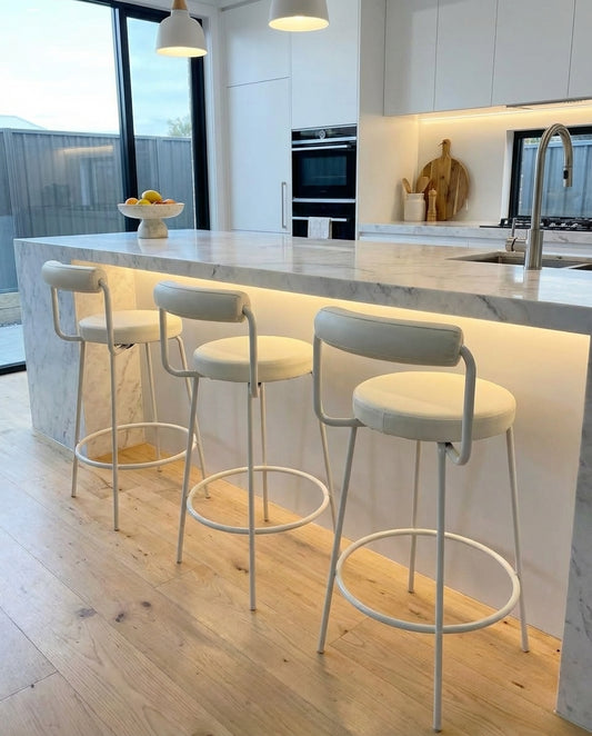 Calipo Leather Bar Stool - White | Designer Bar Stool by Interior Ave