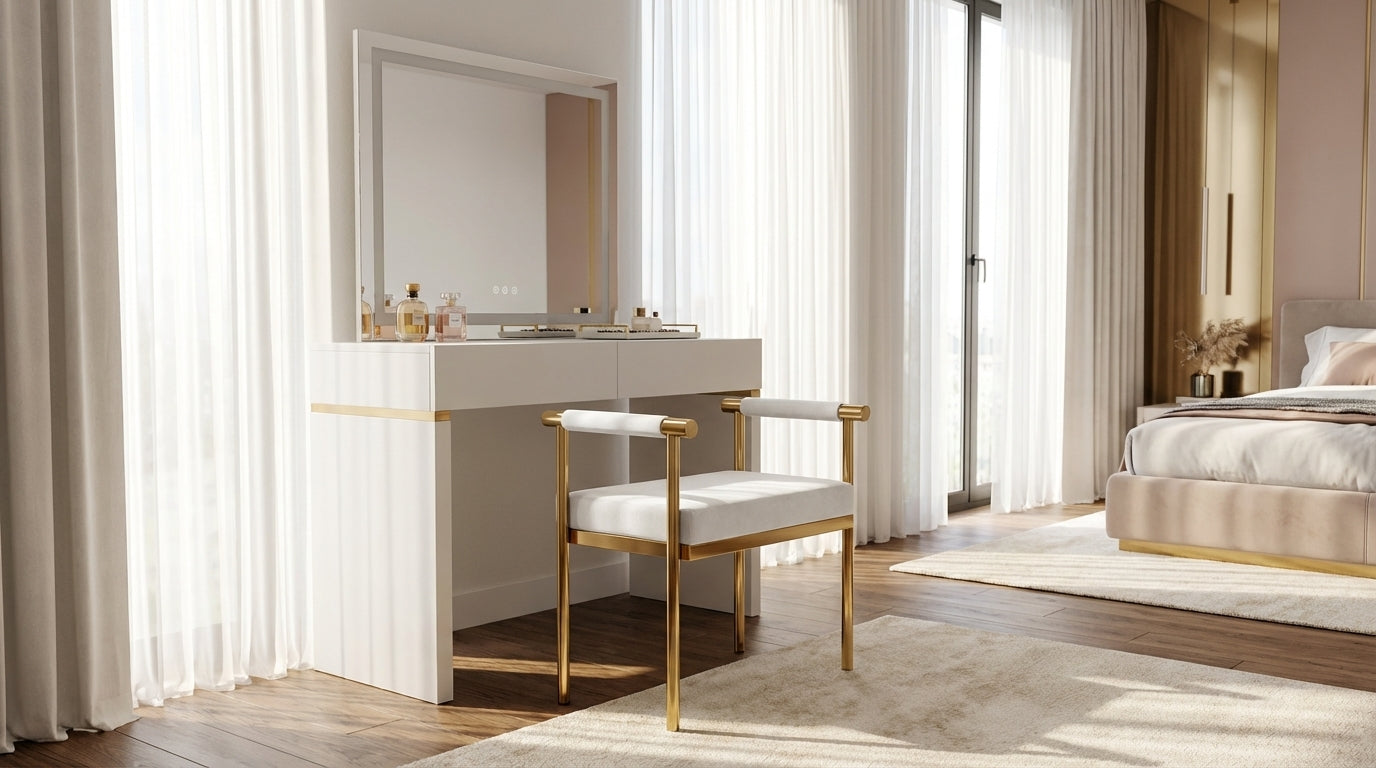 Cuba Velvet Vanity Stool – White