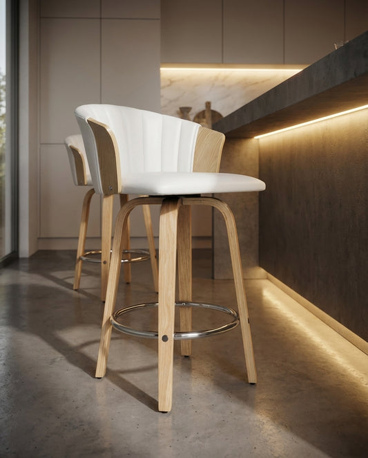 Arlo Swivel Bar Stool – White & Natural (Set of 2)