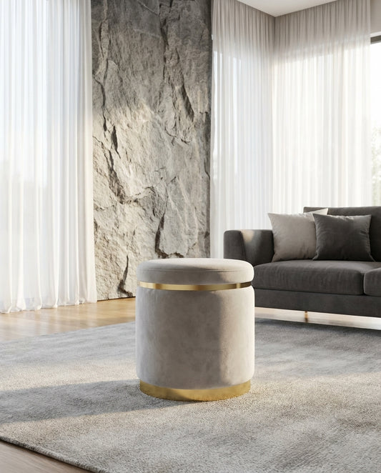 Gia Velvet Ottoman – Light Grey Round Tufted Footstool – modern ottoman or footstool by Interior Ave