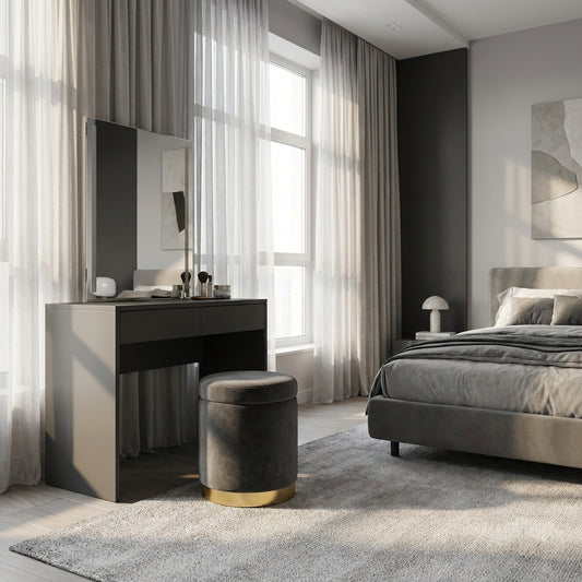 Charcoal Velvet Storage Ottoman
