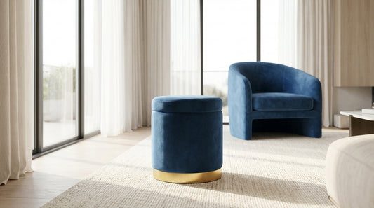 Gia Velvet Storage Ottoman – Navy Blue Tufted Footstool with Storage – modern ottoman or footstool by Interior Ave