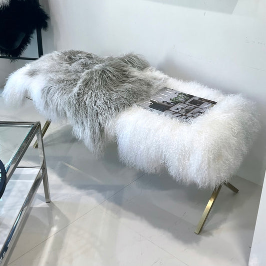 Mongolian Sheepskin Fur / Throw - White 160cm