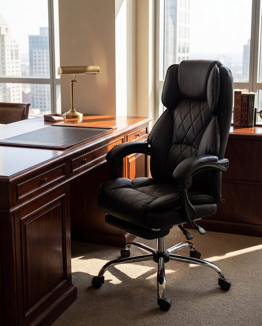 Ashford Reclining Office Chair with Footrest – Black