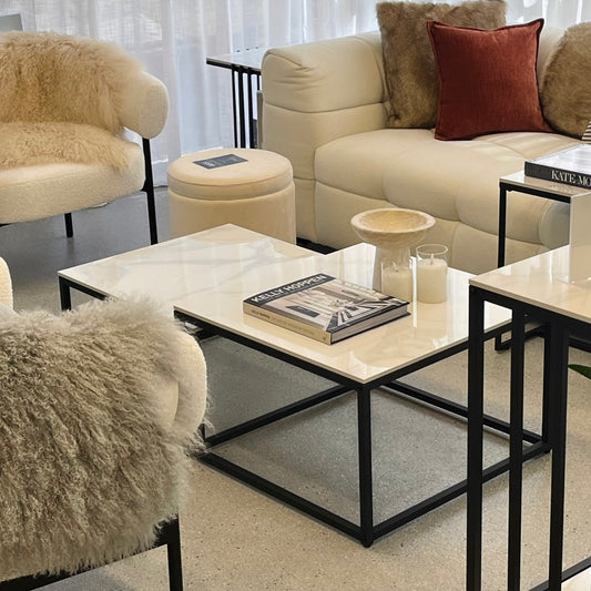 Ciest Square Nested Coffee Table Set - White Marble Stone