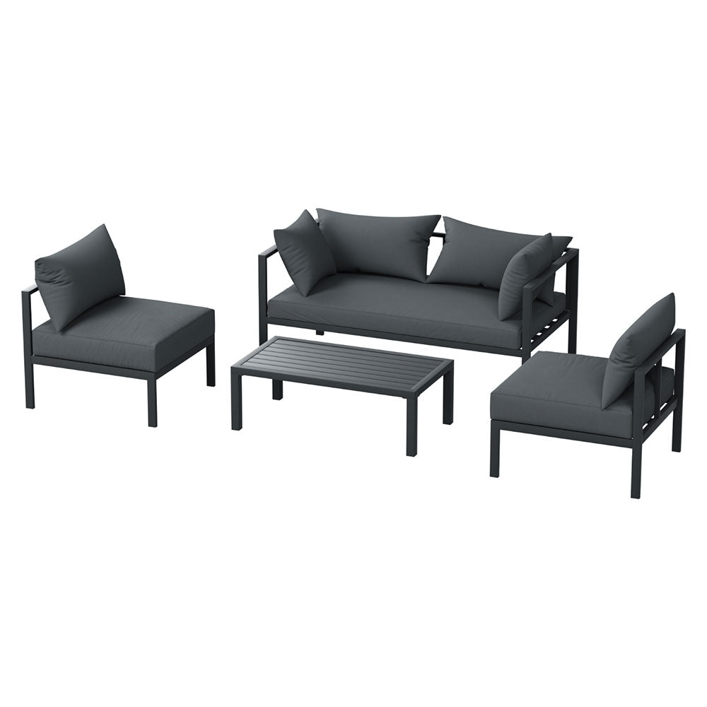 Palm Cove 4 Seater Outdoor Sofa Set Aluminium Patio Furniture Setting - Charcoal