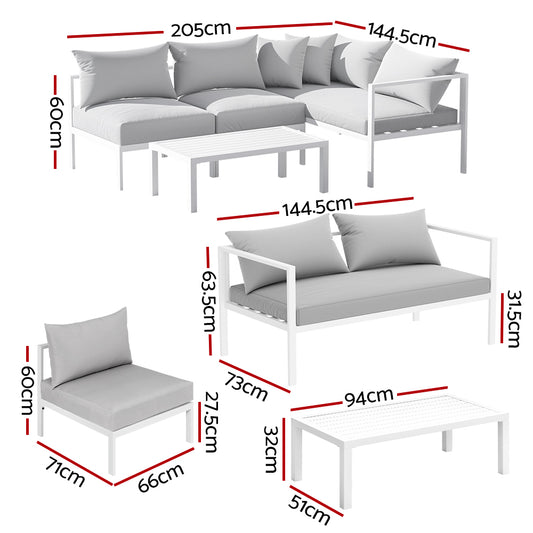Palm Cove 4 Seater Outdoor Sofa Set Aluminium Lounge Setting