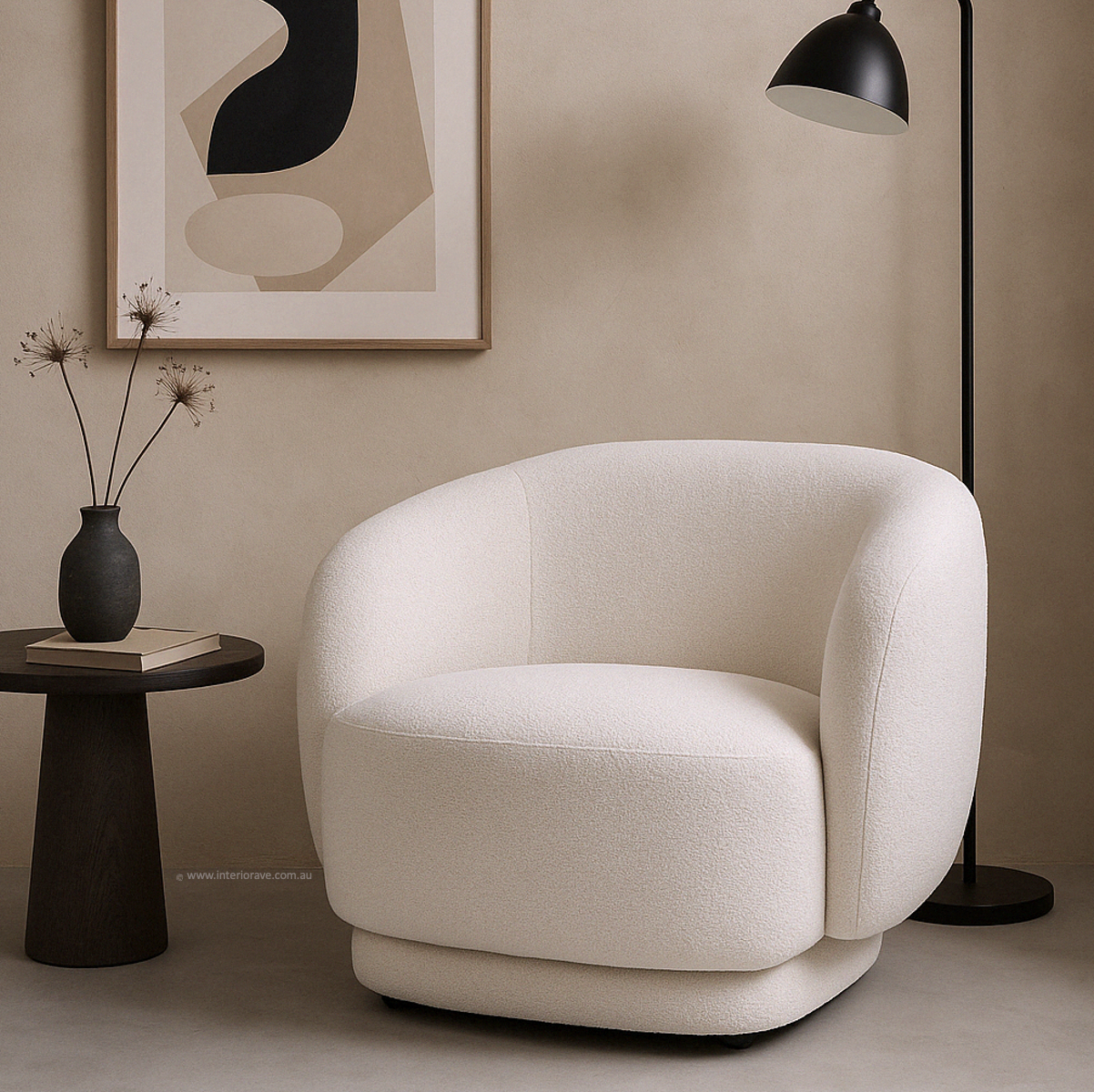 Aspen Swivel Armchair – White Milan Fabric – modern armchair by Interior Ave