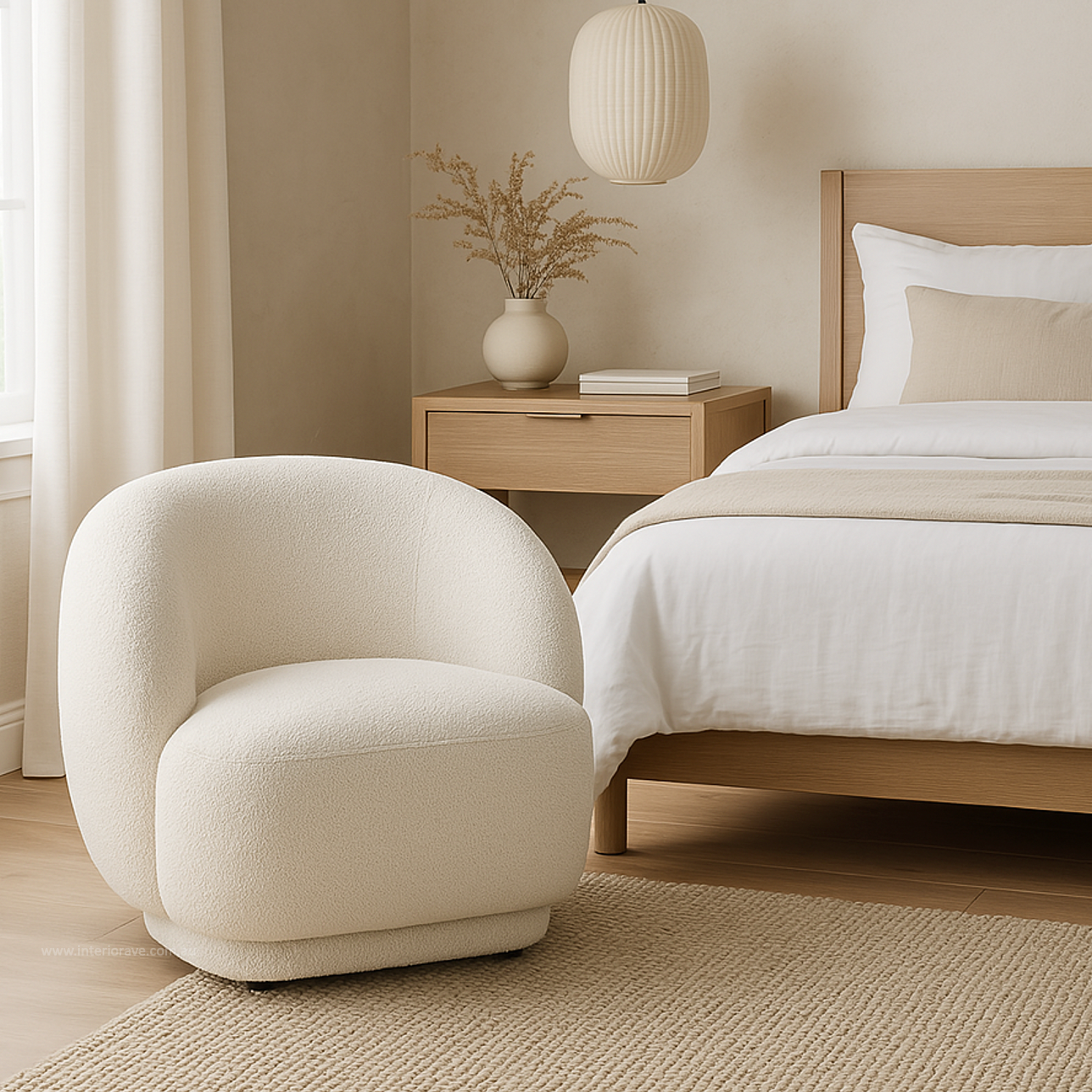 Aspen Swivel Armchair – White Milan Fabric – modern armchair by Interior Ave