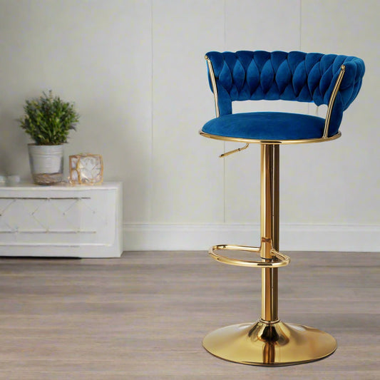 Pearl Velvet Bar Stool - Blue