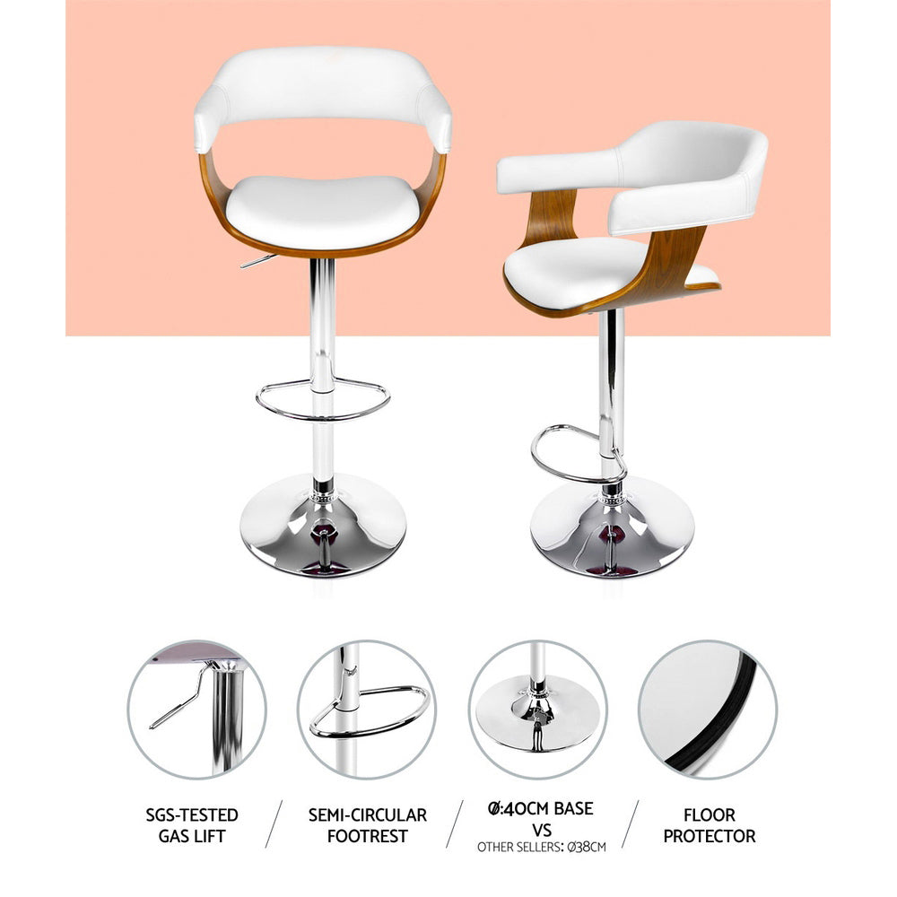 Mulan Walnut Padded Kitchen Bar Stool - White (Set of 2)