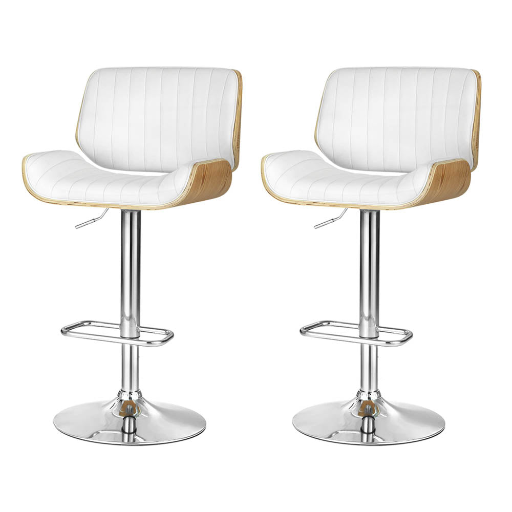 Oslo Adjustable Swivel Kitchen Bar Stool – White & Walnut-Look (Set of 2)