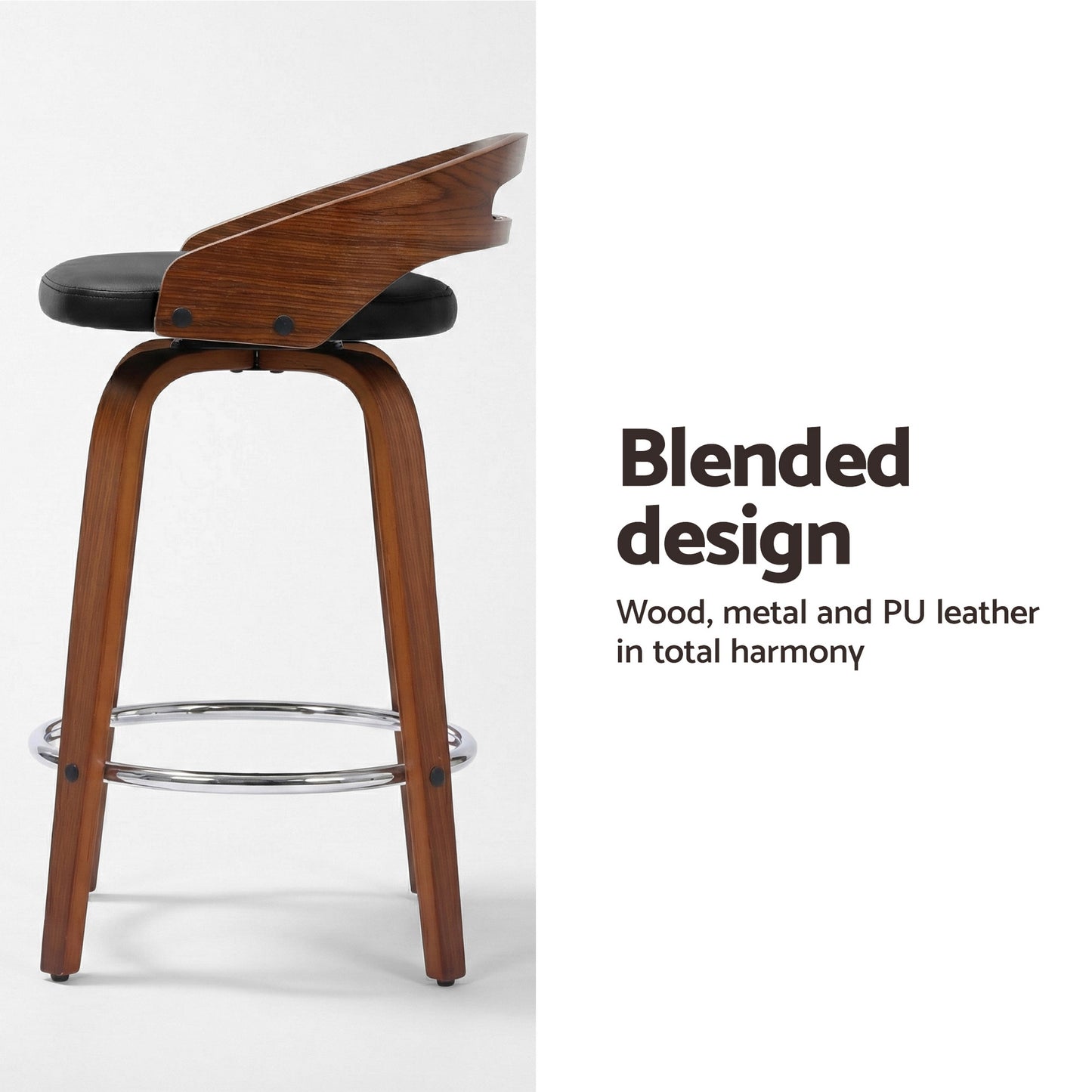 Kivo Bar Stool - Black & Walnut Wood (Set of 2)