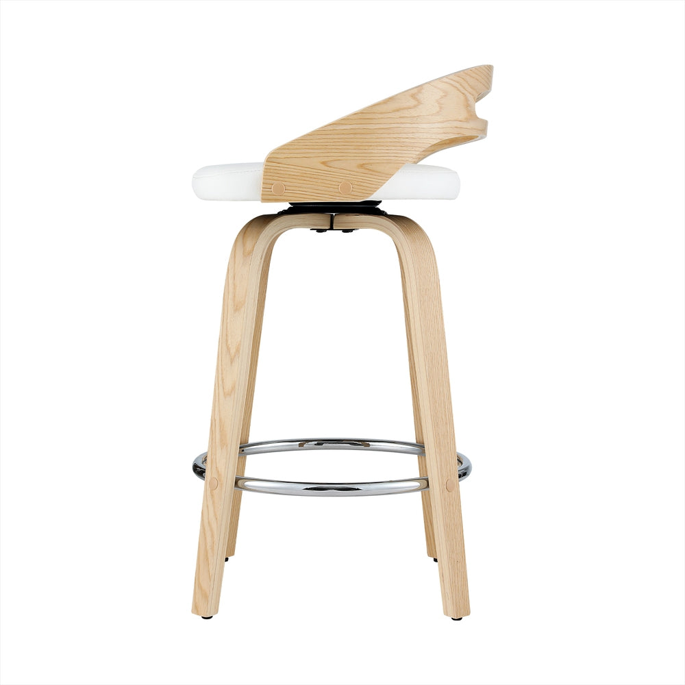 Kivo Bar Stool - White & Walnut Wood - Set of Two