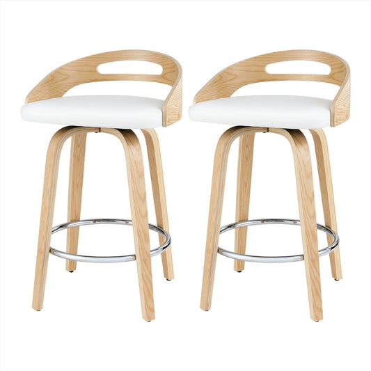 Kivo Bar Stool - White & Walnut Wood - Set of Two