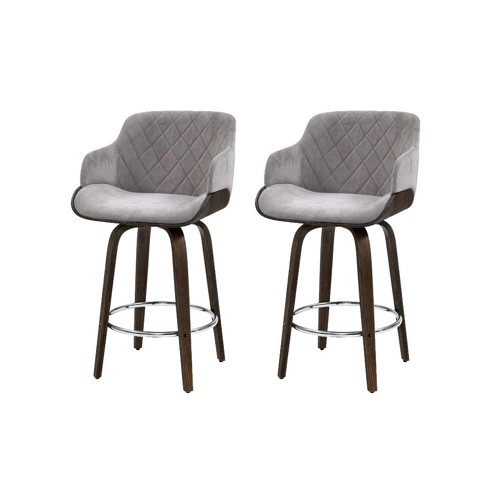 Bentwood bar stool - Grey Velvet - Set of Two