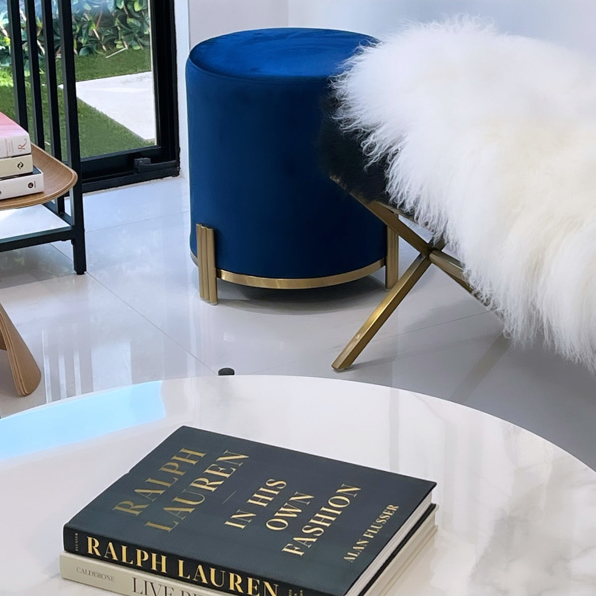 Apollo Velvet Ottoman - Blue – modern ottoman or footstool by Interior Ave