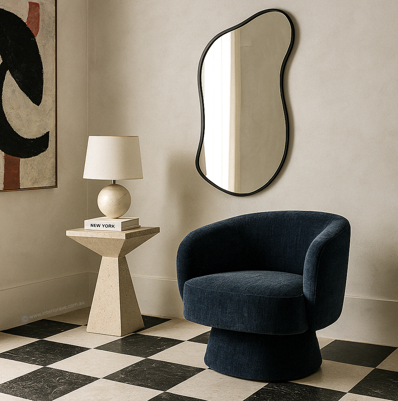 Celene Swivel Armchair – Denim Chenille – modern armchair by Interior Ave