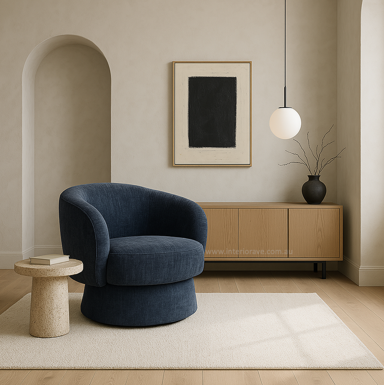 Celene Swivel Armchair – Denim Chenille – modern armchair by Interior Ave