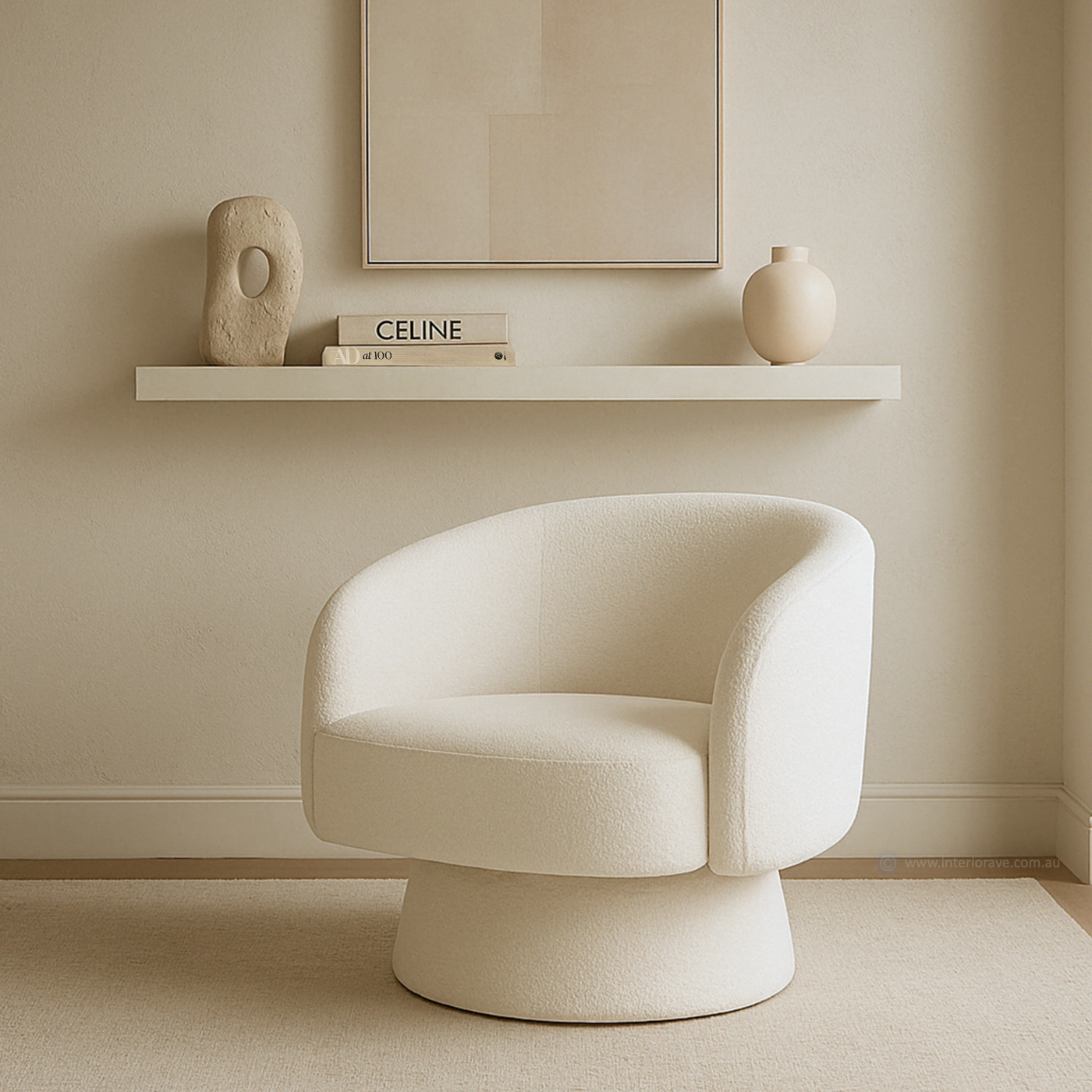 Celene Swivel Armchair – White Chenille – modern armchair by Interior Ave