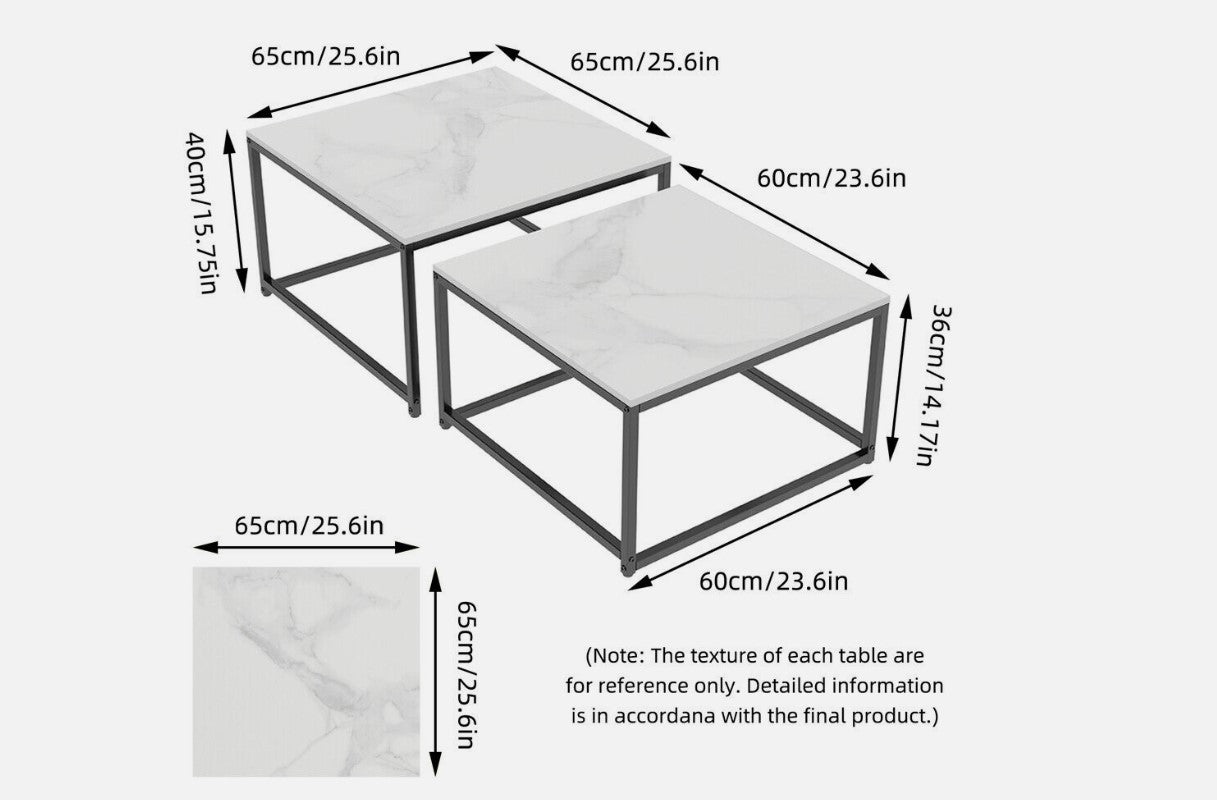 Ciest Square Nested Coffee Table Set - White Marble Stone
