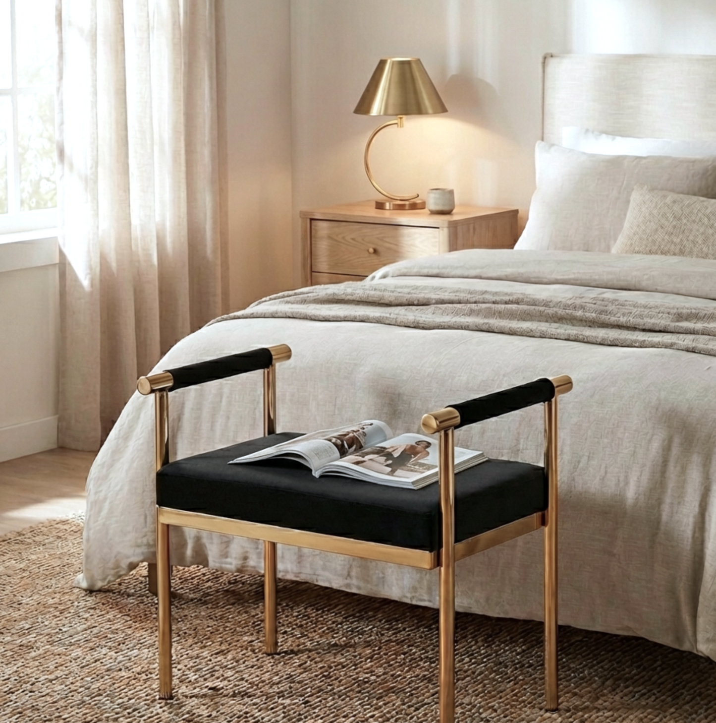 Cuba Vanity Stool – Exclusive Sculptural Design in Luxe Upholstery - Black