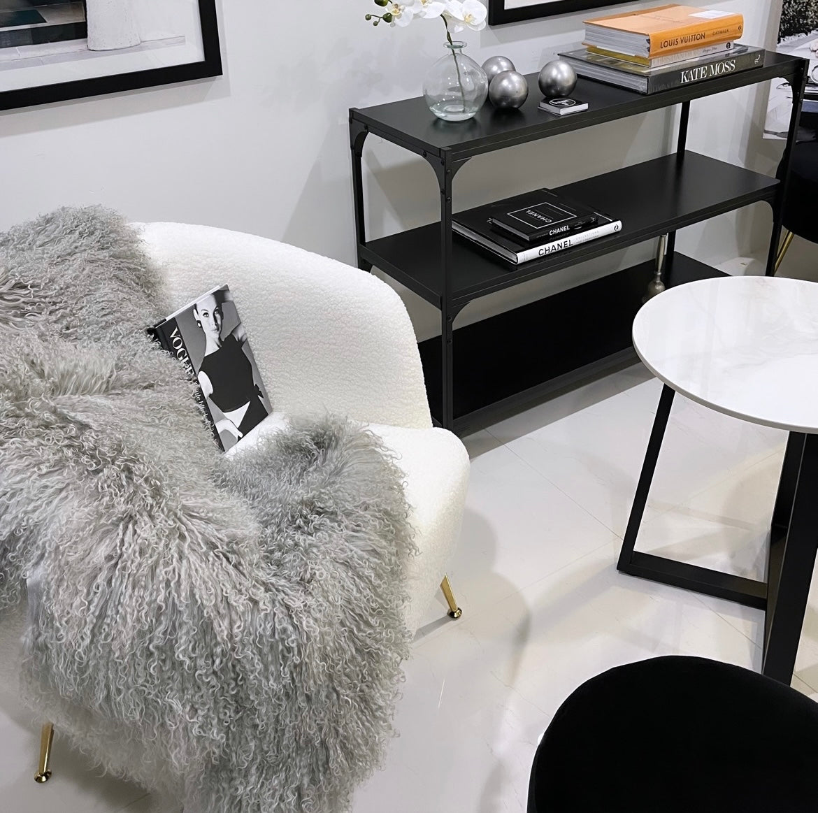 Mongolian Sheepskin Fur / Throw - Grey 160cm