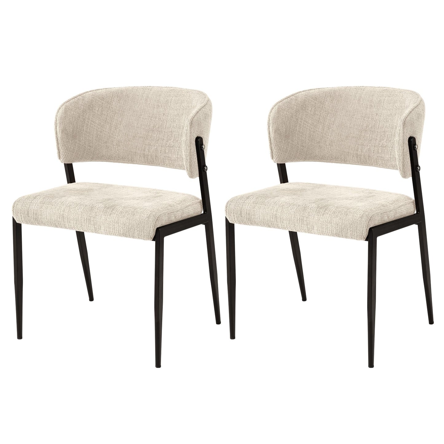Harper beige linen dining chair close-up showing plush foam seat and curved backrest construction