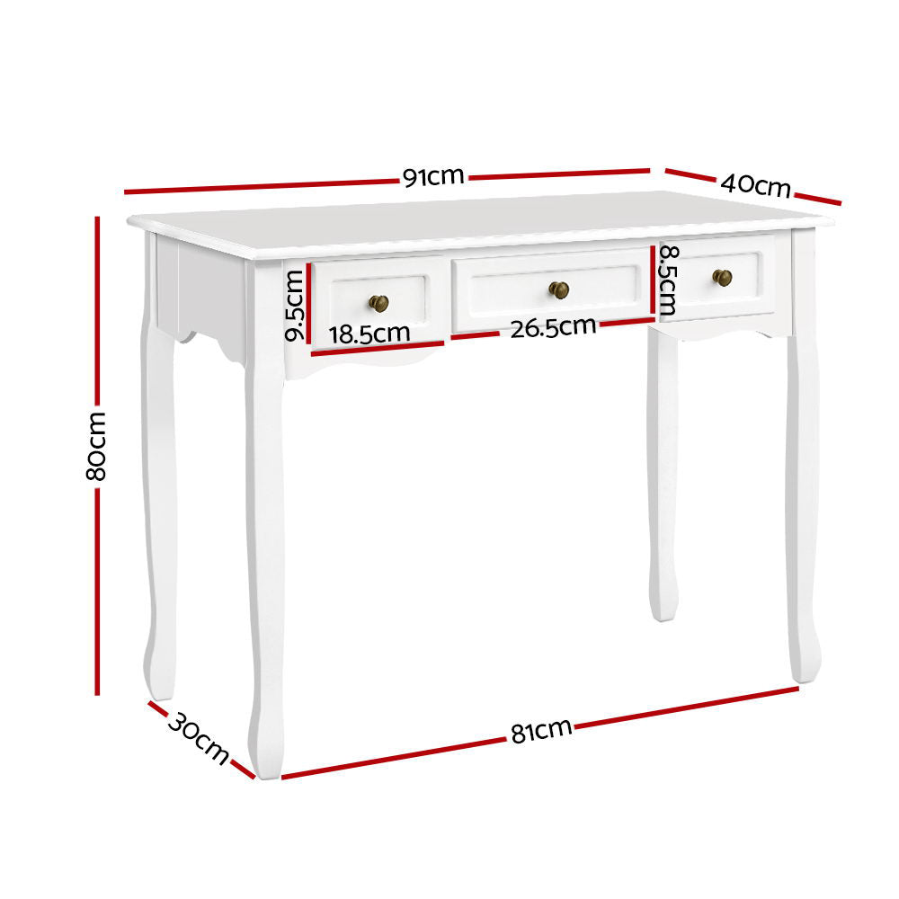 Celeste 3 Drawer Hamptons Hallway Desk - White