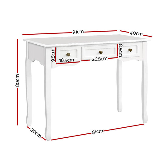Celeste 3 Drawer Hamptons Hallway Desk - White