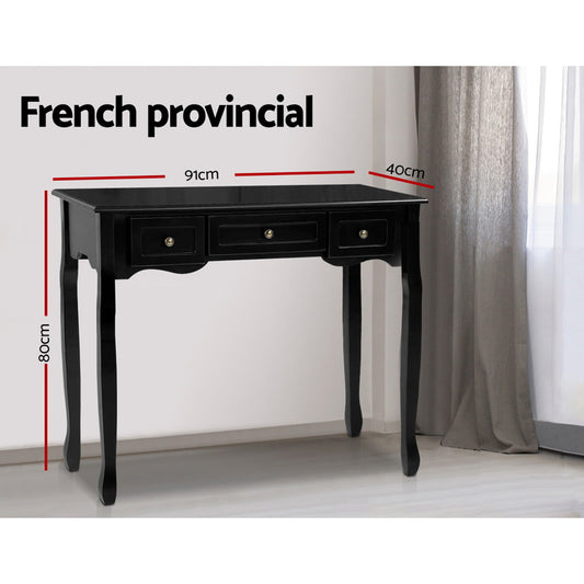 Celeste 3 Drawer Hamptons Hallway Desk - Black