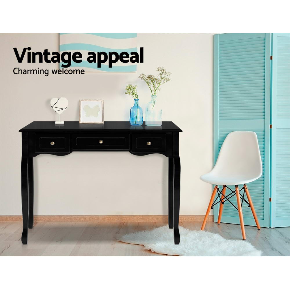 Celeste 3 Drawer Hamptons Hallway Desk - Black