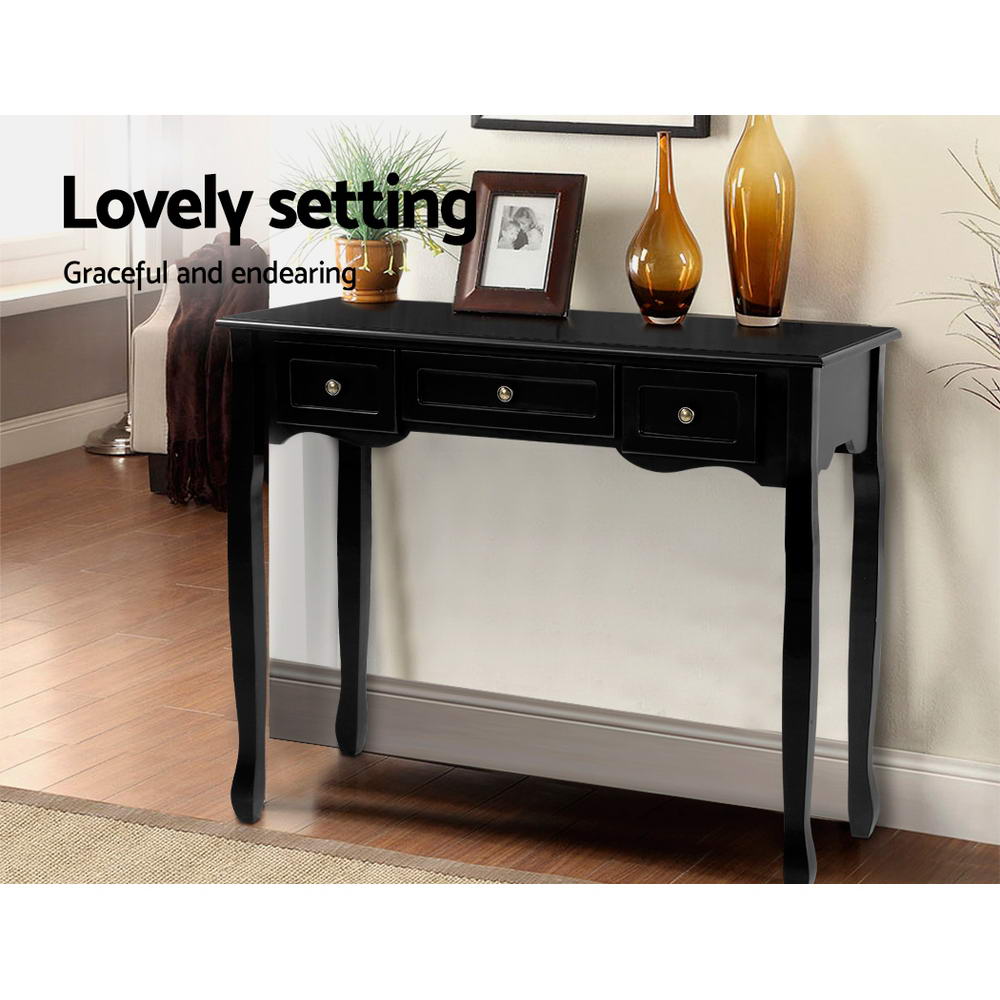 Celeste 3 Drawer Hamptons Hallway Desk - Black