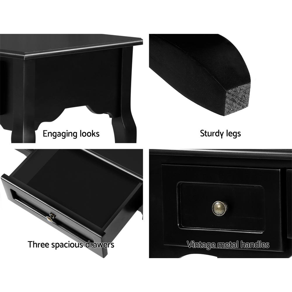 Celeste 3 Drawer Hamptons Hallway Desk - Black