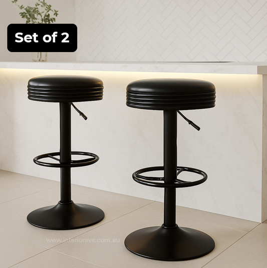 Daytona Leather Bar Stool - Black - Set of Two – modern bar stool by Interior Ave