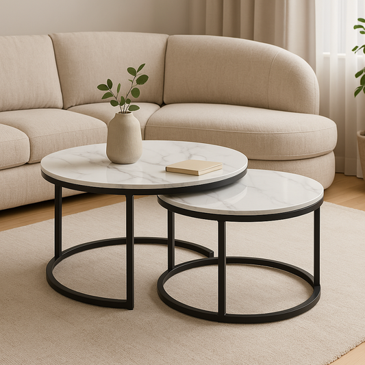 Executive Nested Coffee Table Set - White Marble Stone – premium furniture by Interior Ave