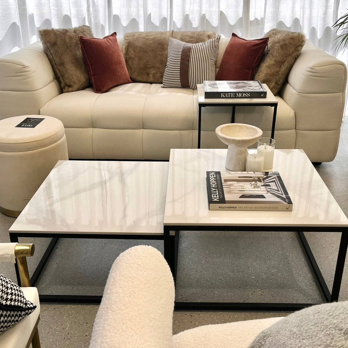 Ciest Square Nested Coffee Table Set - White Marble Stone