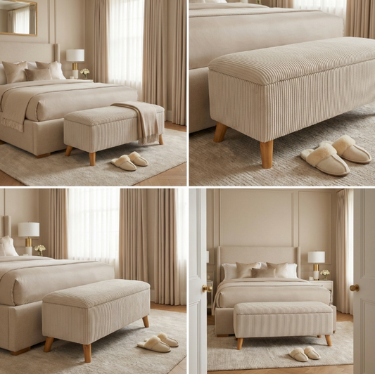 Florence Beige Storage Bedroom Bench | Modern Bench by Interior Ave