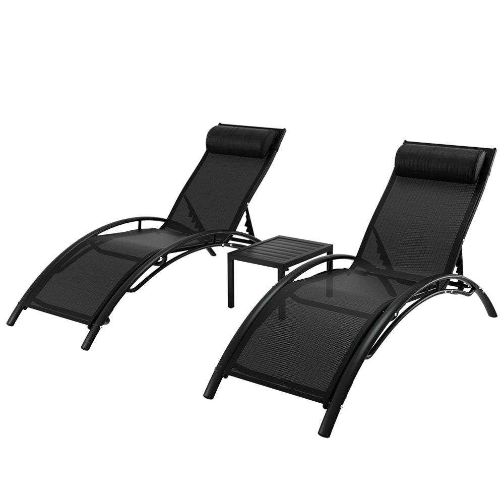 Axis 3PC Sun Lounge Outdoor Lounger Steel Table Chairs Patio Furniture Garden