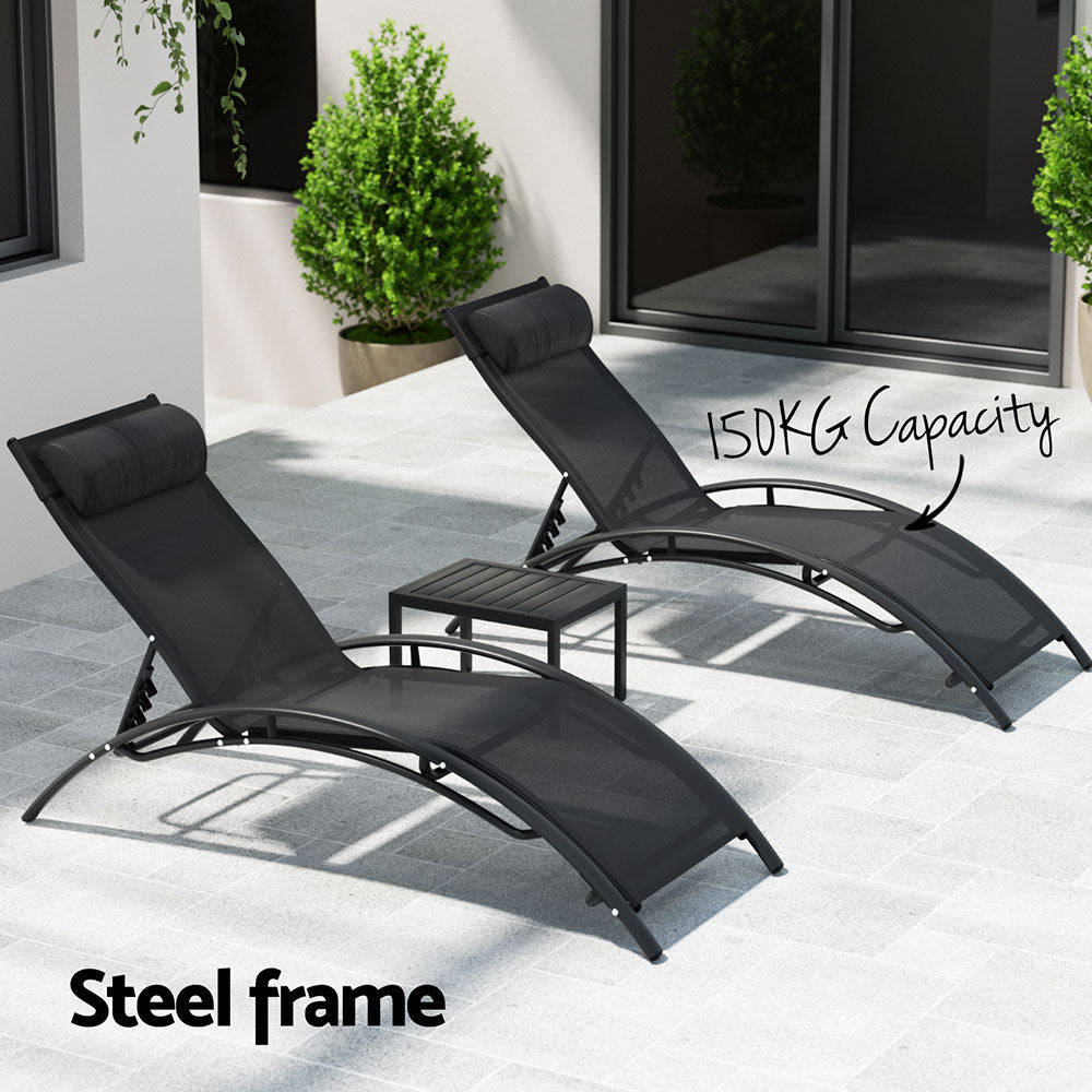 Axis 3PC Sun Lounge Outdoor Lounger Steel Table Chairs Patio Furniture Garden