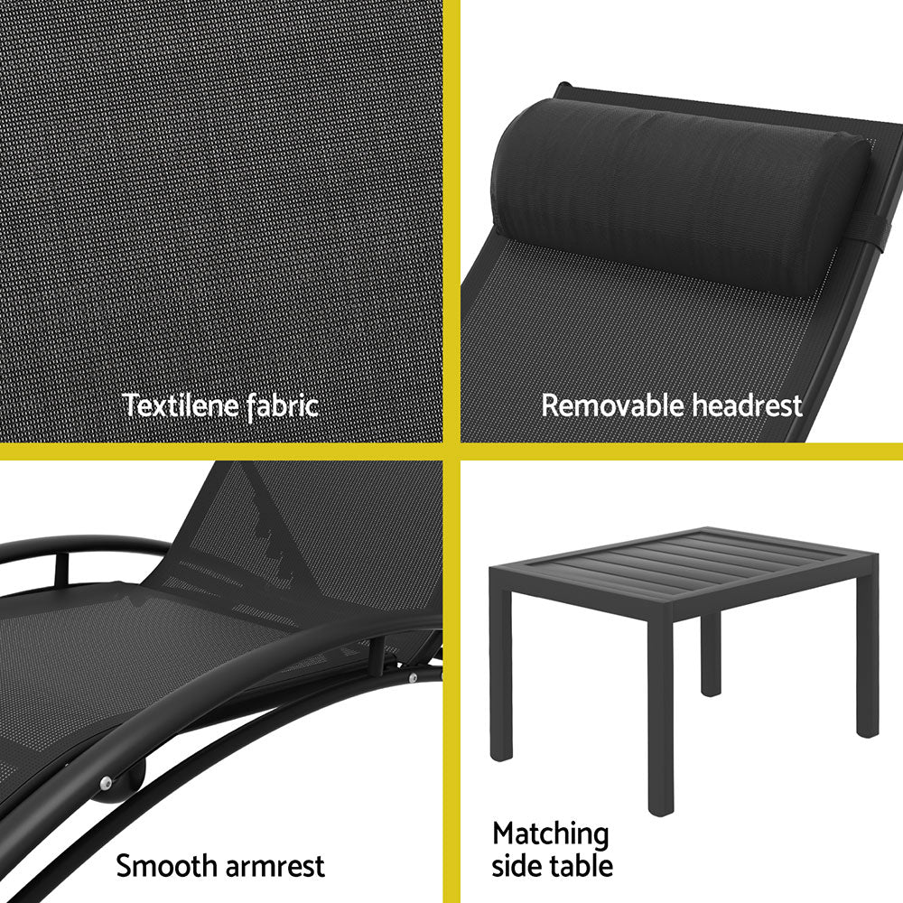 Axis 3PC Sun Lounge Outdoor Lounger Steel Table Chairs Patio Furniture Garden
