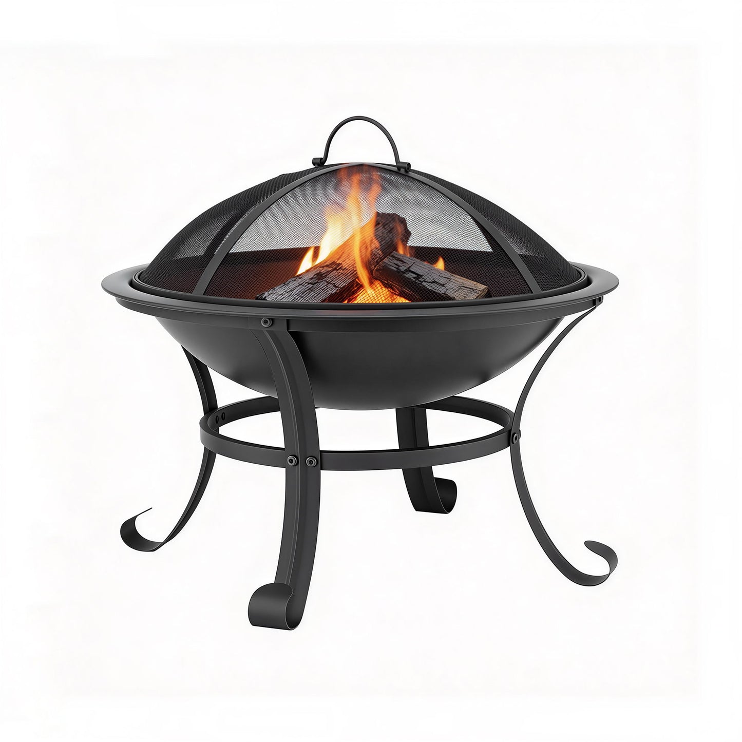 Portable Fire Pit BBQ with Mesh Spark Guard & Grill