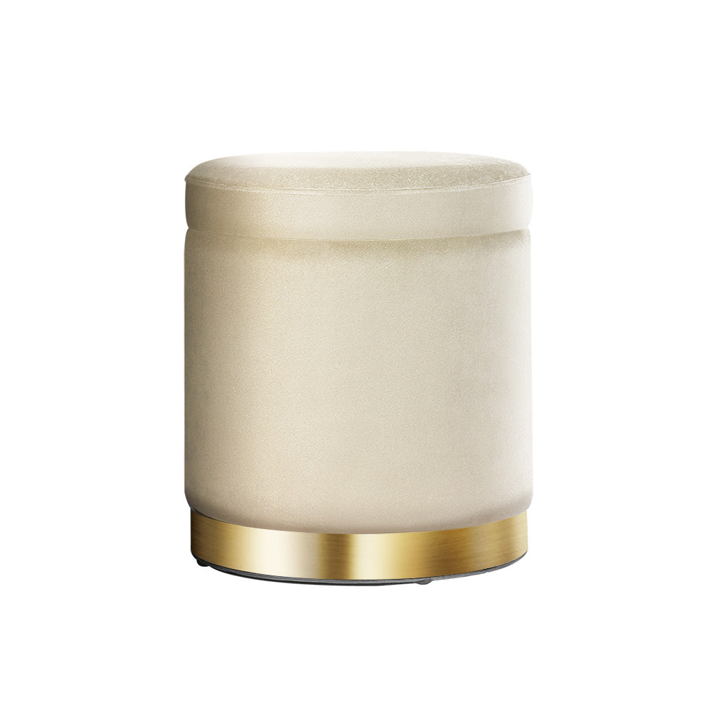 Gia Velvet Storage Ottoman – Cream Tufted Footstool with Storage – modern ottoman or footstool by Interior Ave