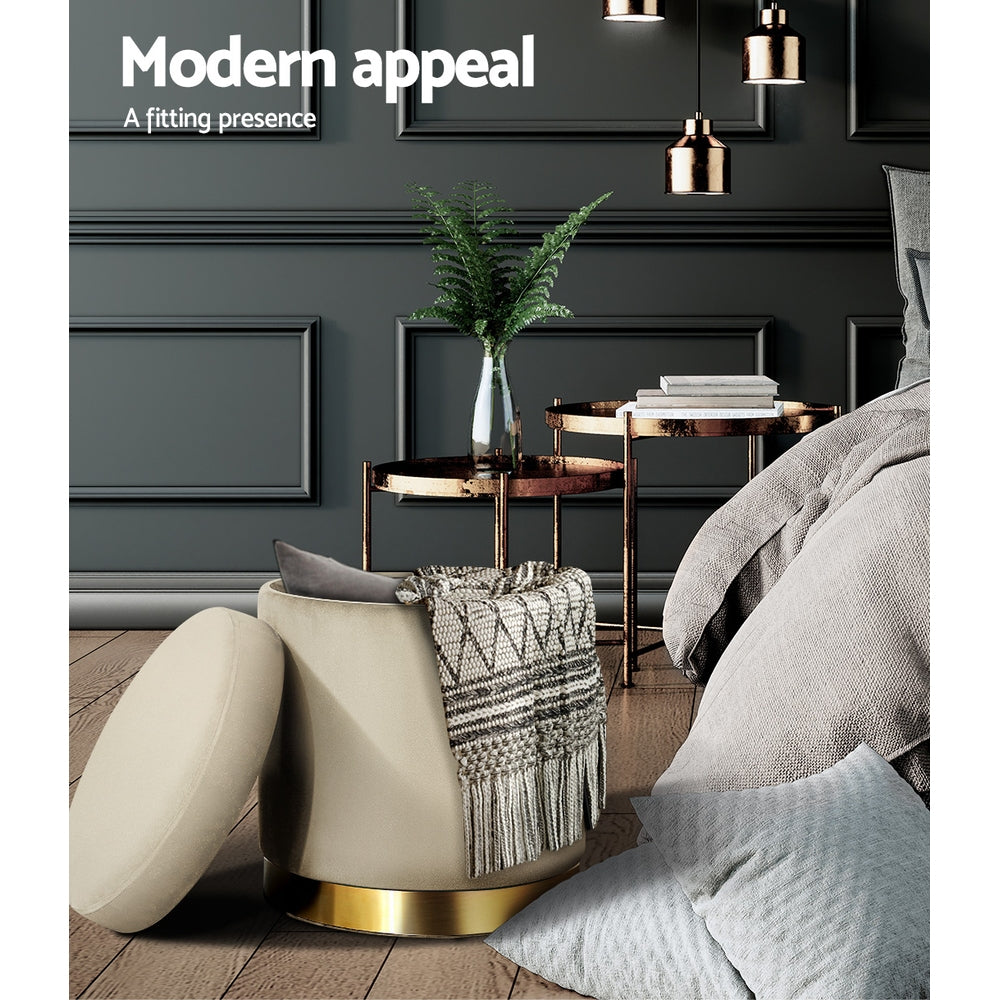 Gia Velvet Storage Ottoman – Cream Tufted Footstool with Storage – modern ottoman or footstool by Interior Ave