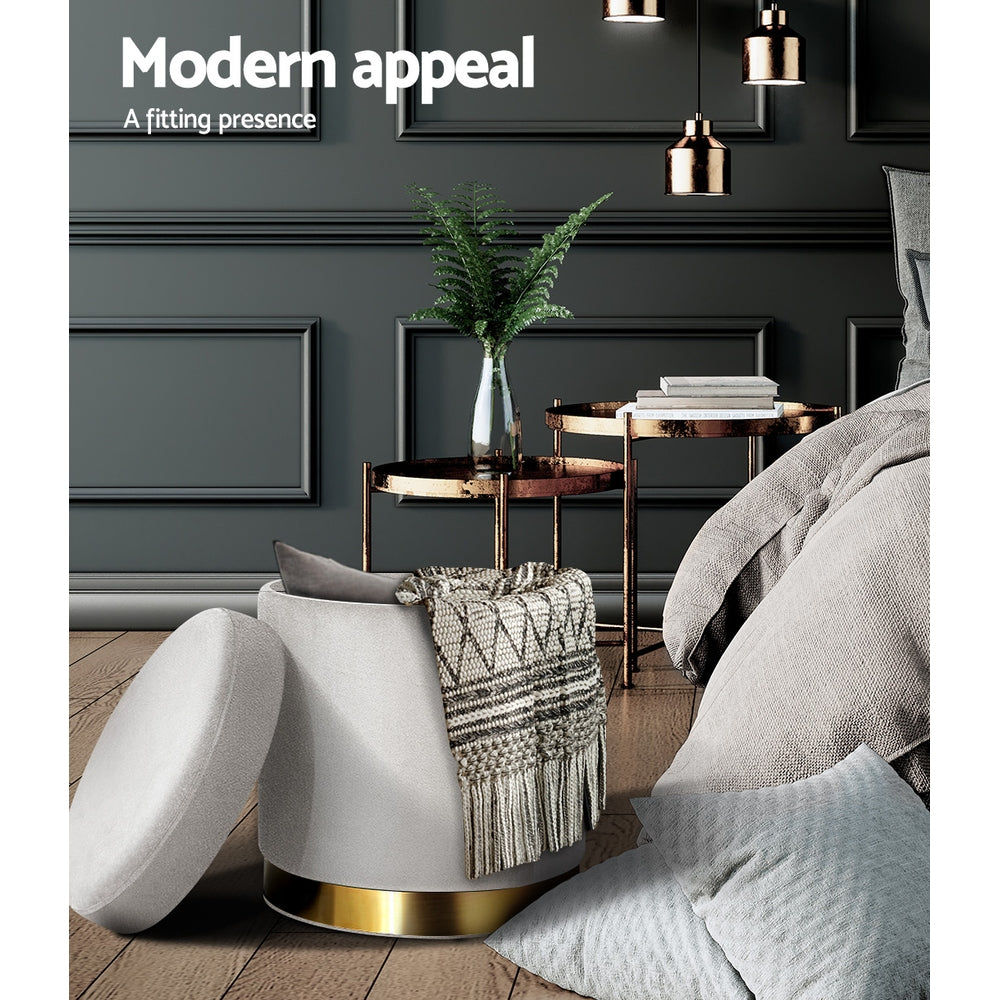 Gia Velvet Storage Ottoman – Light Grey Tufted Footstool with Storage – modern ottoman or footstool by Interior Ave