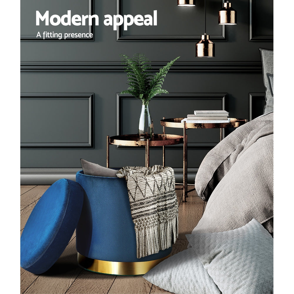 Gia Velvet Storage Ottoman – Navy Blue Tufted Footstool with Storage – modern ottoman or footstool by Interior Ave
