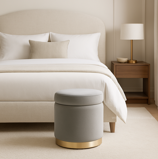 Gia Velvet Storage Ottoman – Light Grey Tufted Footstool with Storage – modern ottoman or footstool by Interior Ave