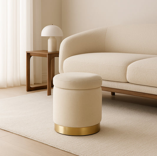 Gia Velvet Storage Ottoman – Cream Tufted Footstool with Storage – modern ottoman or footstool by Interior Ave