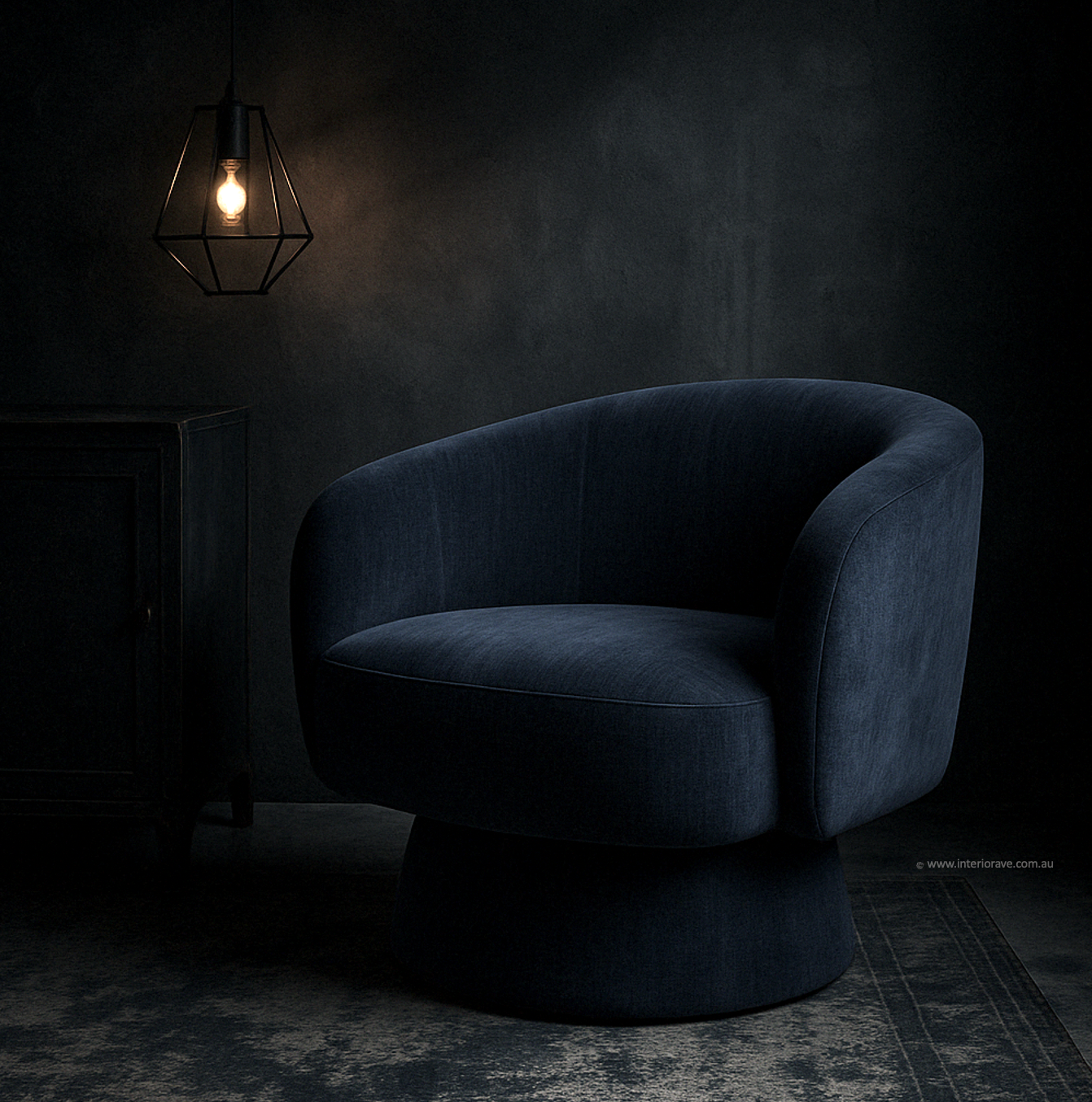 Celene Swivel Armchair – Denim Chenille – modern armchair by Interior Ave