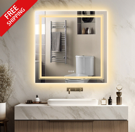 80 x 80cm Square Frameless LED Bathroom Mirror – LED illuminated bathroom mirror by Interior Ave